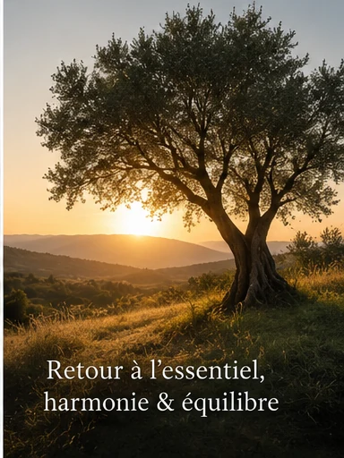 Photo réaliste d’un arbre au coucher du soleil, symbole de retour à l’essentiel et d’équilibre