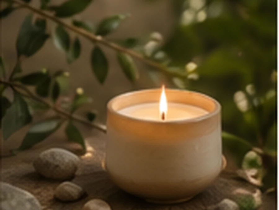 Bougie et galets dans une ambiance douce, symbole d’équilibre